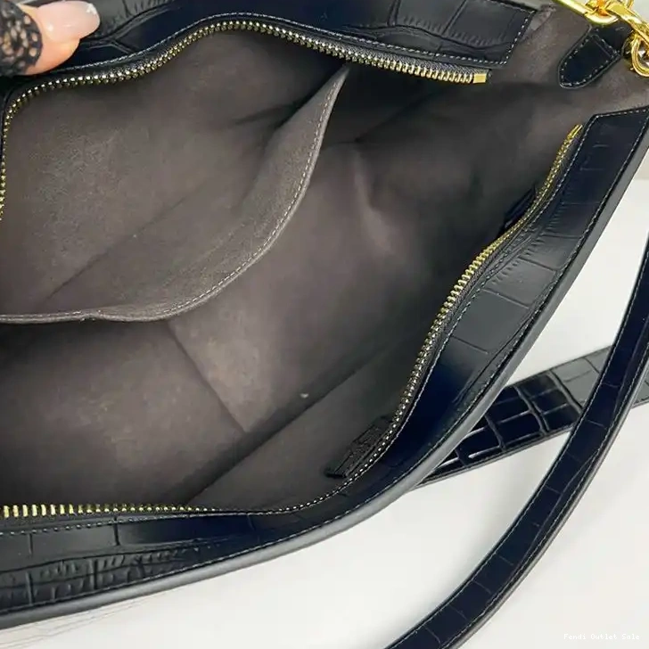 Cheap Crocodile Bag Leather Black Zip In Fendi O'Lock Shoulder 0430